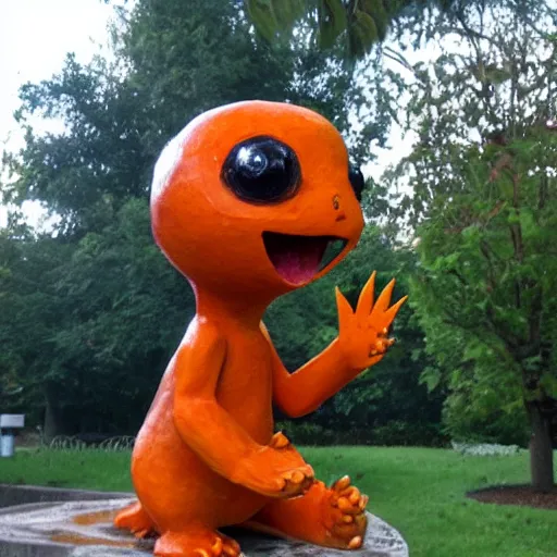 Image similar to A sculpture a charmander made pure recycled materials