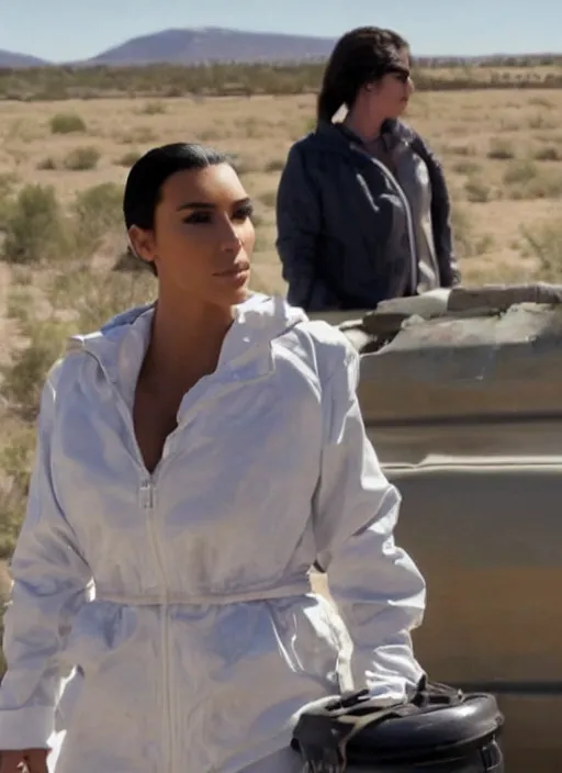 Image similar to movie still of kim kardashian in the tv show breaking bad.