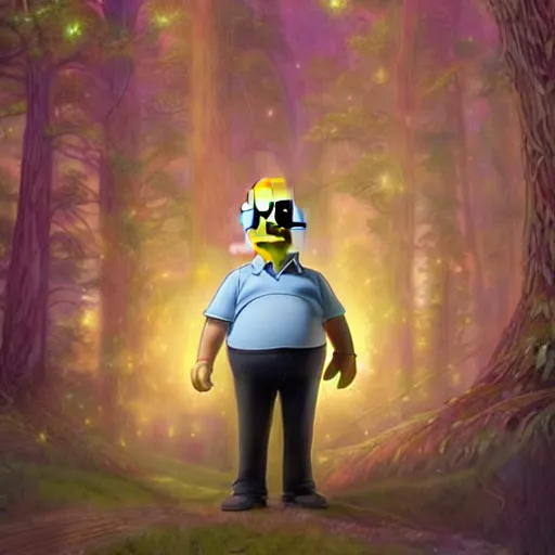 Prompt: ultra realistic illustration of magical real life cartoon character homer simpson, forest, fantasy, colorful lights, intricate, elegant, highly detailed, homer simpson digital painting, artstation, concept art, smooth, sharp focus, illustration, art by artgerm and greg rutkowski and alphonse mucha, homer!!! simpson!!!