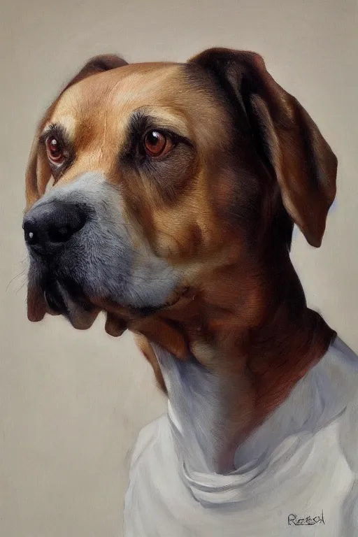 Image similar to full-length Slavic dog head man, oil painting, hyperrealism, beautiful, high resolution, trending on artstation,