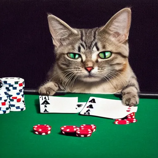 Prompt: a cat playing poker