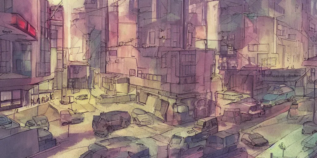 Prompt: back to the summer of the nuclear intense city, concept art, pastel soft colors, in the style of danny mcbride, knyazev konstantin