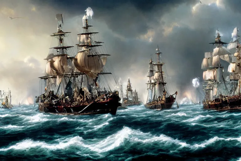 Prompt: movie still from the battle of trafalgar, 1 8 0 5, close up, action shot, 4 k, hdr, directed by james cameron, 7 6 % on rotten tomatoes