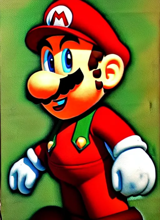 Image similar to oil painting of super mario from super mario, intricate, elegant, highly detailed, lighting, painting, artstation, smooth, illustration, art by greg rutowski and alphonse mucha