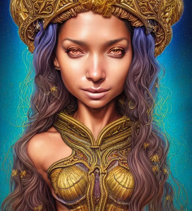 Prompt: Portrait of god , D&D, fantasy, intricate, richly detailed colored pencil 3D illustration of a beautiful Brazilian mulata woman with long metallic hair wearing a hoodie and short shorts that is evil and happy. mirrored background with completely rendered reflections, art by Range Murata and Artgerm highly detailed, digital painting, trending on artstation, sharp focus, illustration, style of Stanley Artgerm
