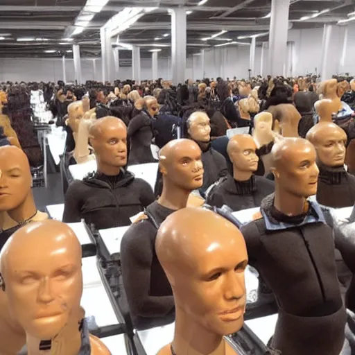 Image similar to a room full of will smith mannequins