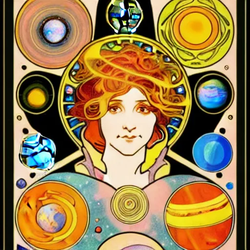 Prompt: beautiful solar system with nine planets and sun in the style of alphonse mucha, art nouveau, sharpen, hight detalied, 4 k, hd - s 1 5 0