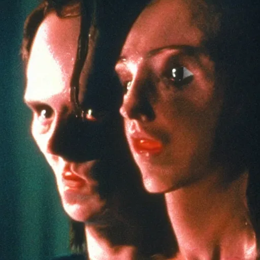 Prompt: Possession (1981) movie by Andrzej Żuławski, movie still, robot head and man head