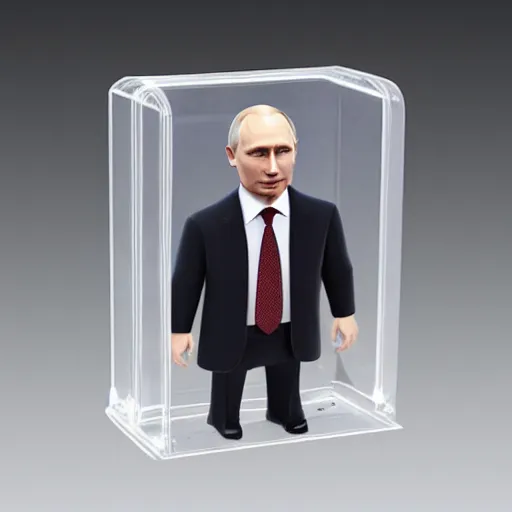 Prompt: Vladimir Putin amiibo in a transparent plastic box, 8k, raytracing