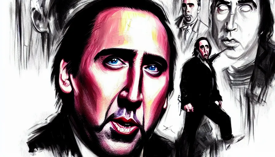 Image similar to giant nicholas cage destroys new york concept art artstation