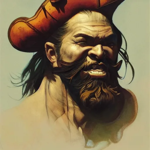 Image similar to N. C. Wyeth painting bearded pirate, painted fantasy character portrait, headshot, fantasy, highly detailed, digital painting, artstation, concept art, sharp focus, illustration, art by the golden age of American illustration archive, N. C. Wyeth, simon bisley and frank frazetta, artgerm and greg rutkowski and alphonse mucha
