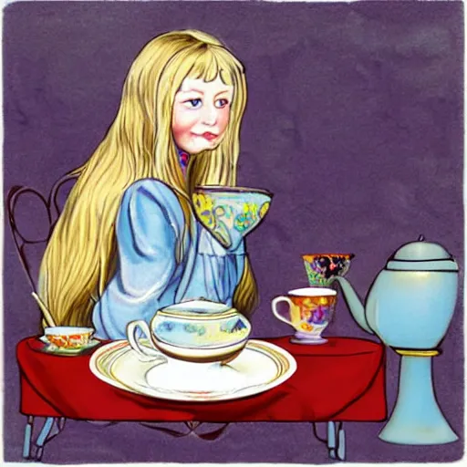 Prompt: imaginary cup of tea alice in wonderland