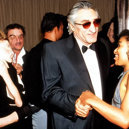 Prompt: robert de niro flirting with micheal jordan