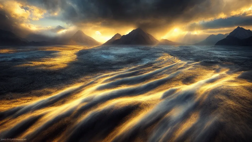 Image similar to amazing landscape photo by marc adamus, beautiful dramatic lighting