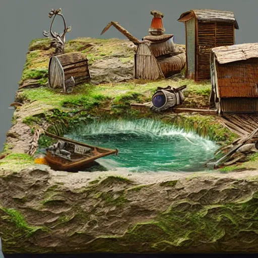 Image similar to digital art of a miniature diorama,water,detailed,intricate,artstation,3D,cartoony,amazing,pretty,cool,google images