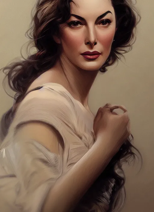 Prompt: beautiful head and shoulders portrait of ava gardner, casual clothing, intricate, elegant, highly detailed, digital painting, beautiful highly detailed face, artstation, concept art, smooth, sharp, focus, illustration, art by artgerm and greg rutkowski and alphonse mucha