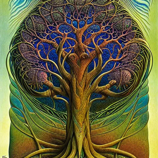 Image similar to tree of life by roger dean and andrew ferez, art forms of nature by ernst haeckel, divine chaos engine, symbolist, visionary, art nouveau, botanical fractal structures, organic, detailed, realistic, surreality