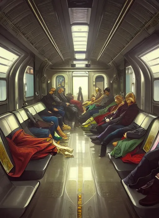 Image similar to perfectly - centered - drawing of empty subway train, intricate, highly detailed, digital painting, artstation, concept art, smooth, sharp focus, illustration, unreal engine 5, 8 k, art by artgerm and greg rutkowski and alphonse mucha