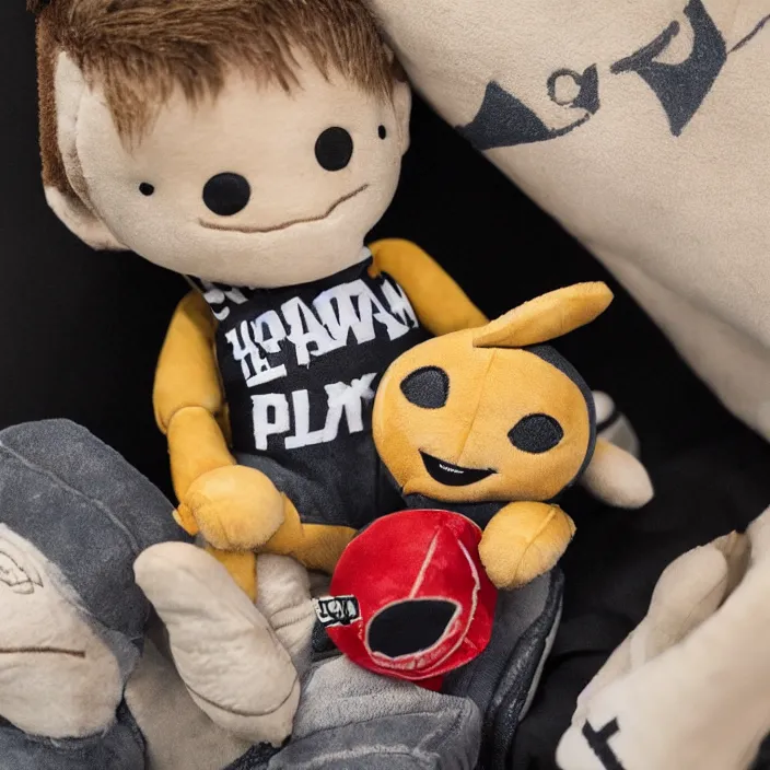 Prompt: Tony Hawk, a plushie of Tony Hawk, plush, detailed product photo