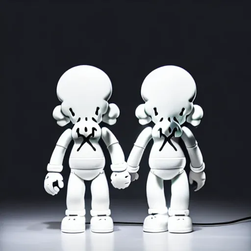 Image similar to an all white art vinyl figure with a microwave oven for a head, in the style of kaws, kidrobot, sket - one x iamretro, kenny wong x pop mart, space molly, frank kozik, guggimon, studio lighting, subsurface diffusion, 8 k - h 7 6 8