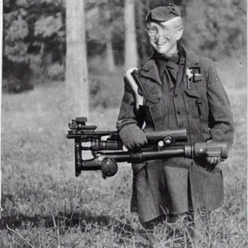 Prompt: old wartime photograph of bill gates holding a lewis gun, 1 9 1 7