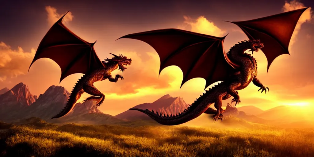 Prompt: fantasy portrait of a dragon in flight. Sunset. Volumetric light. Soft god rays. Surreal. Beautiful. Golden ratio. Rule of thirds. Mountains in the background. Game of thrones. Photorealistic.