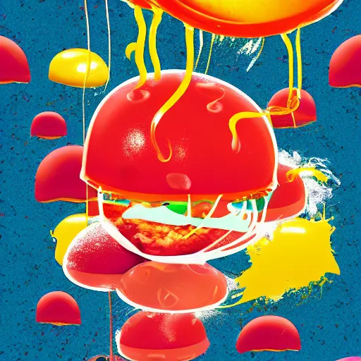 Prompt: hamburger mix jellyfish, cg, 8 k, sharp focus, style by andy warhol