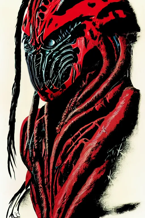 Image similar to predator yautja by andy warhol