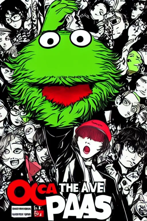 Image similar to “ oscar the grouch on the cover of persona 5 ”