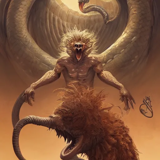 Prompt: concept art, a monster with the head of an ostrich and the body of a snake and the wings of bird and the feet of a lion by Stanley Artgerm Lau, WLOP, Rossdraws, James Jean, Andrei Riabovitchev, Marc Simonetti, and Sakimichan, trending on artstation