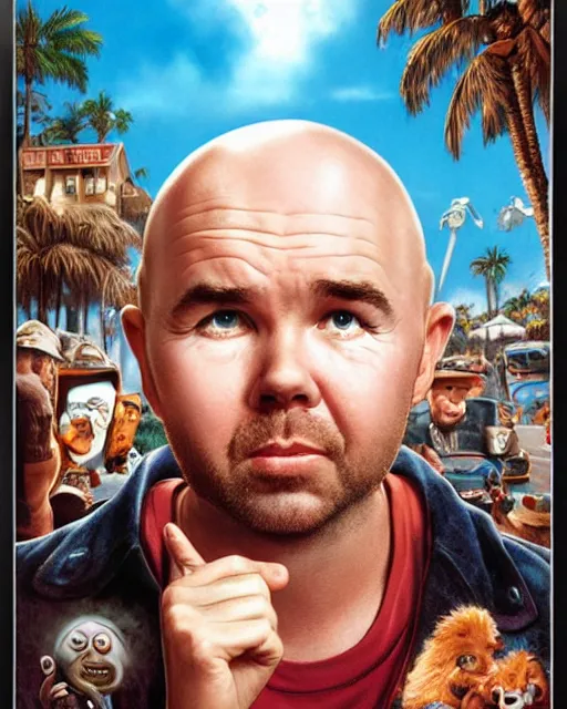 Prompt: karl pilkington, airbrush, drew struzan illustration art, key art, movie poster