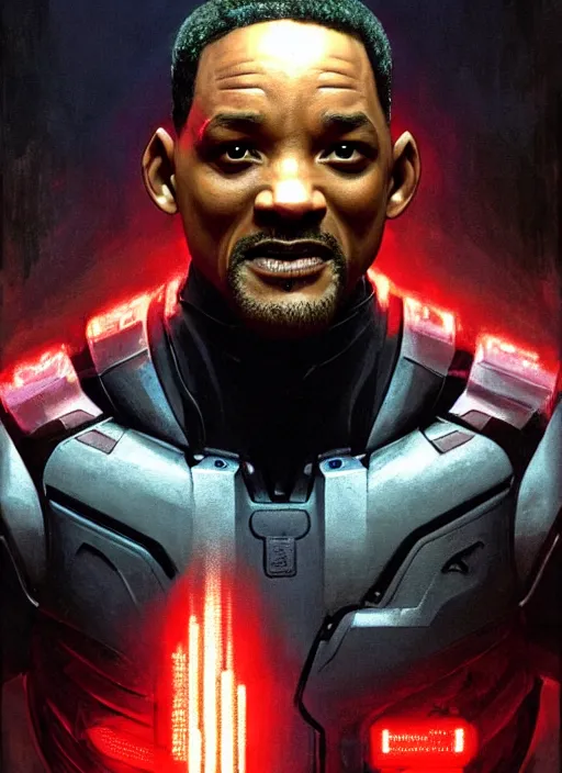 Image similar to will smith as victor stone, full body concept, cyborg, borg, strogg, face of a man, terminator, flesh, quake strogg, doom demon, wolfenstein, monstrous, powerful, symmetry, symmetrical, concept art by ruan jia and greg rutkowski