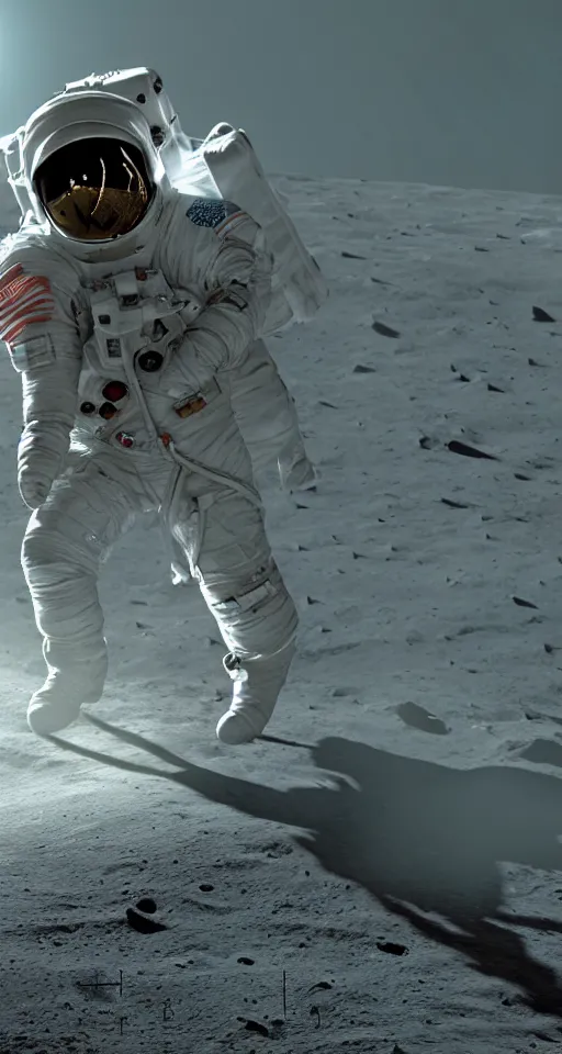 Image similar to concept art, an american astronaut landing on the moon, backlight, f 3 2, high detail, octane rendering, unreal engine.
