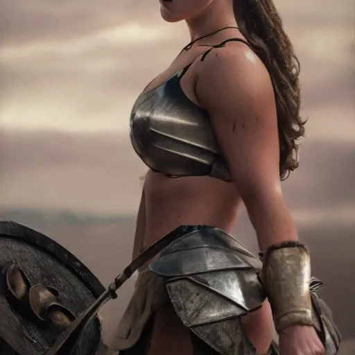 Image similar to first photos of 2 0 2 4 female 3 0 0 remake - jennifer lawrence as leonidas, put on 1 0 0 pounds of muscle, steroids, hgh, ( eos 5 ds r, iso 1 0 0, f / 8, 1 / 1 2 5, 8 4 mm, postprocessed, crisp face, facial features )