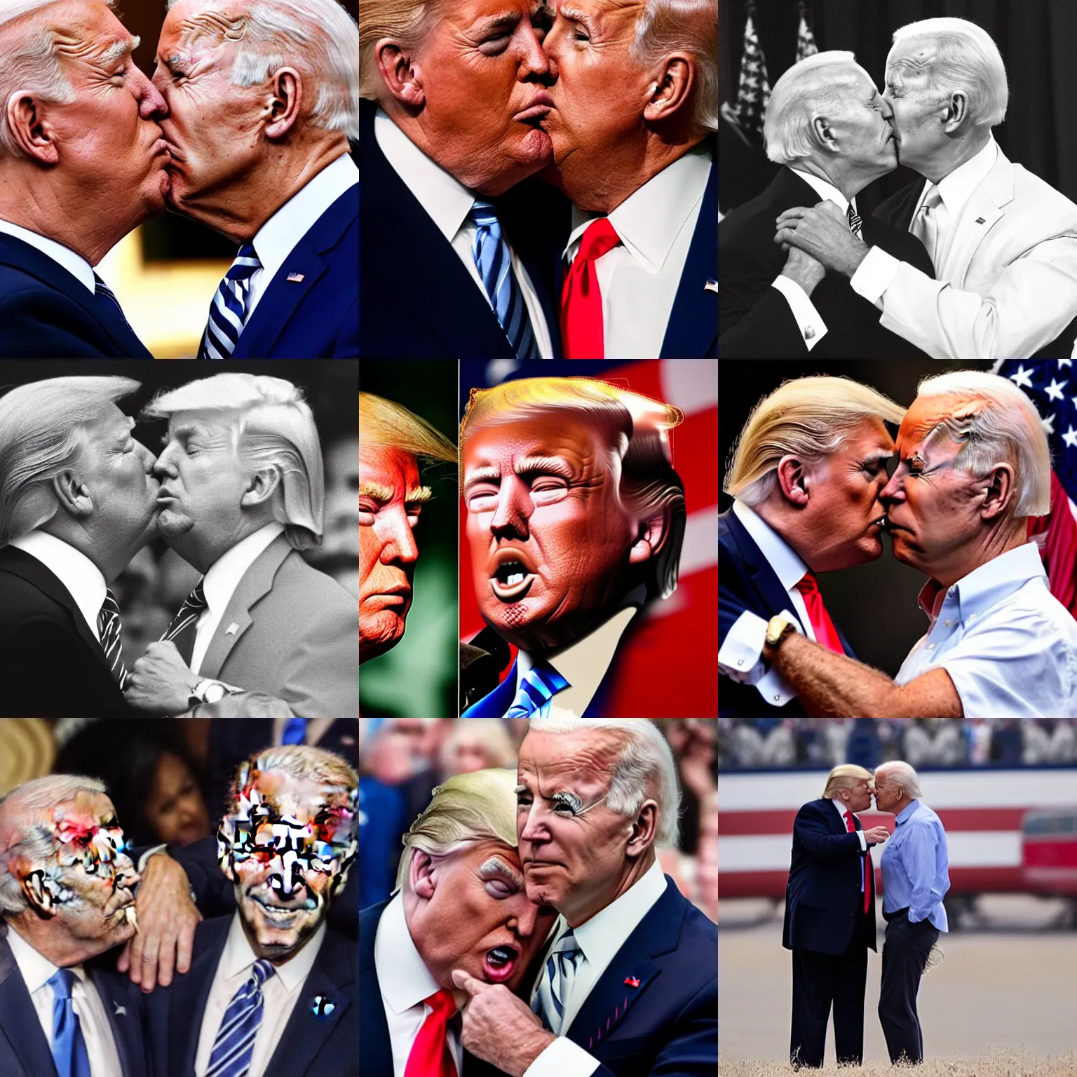 Prompt: Donald Trump kissing Joe Biden, photograph, highly detailed 8K