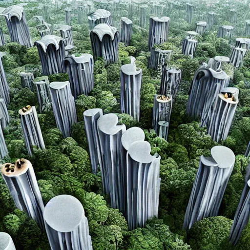 Image similar to mushroom city, modern architecture by ricardo bofill, city of the jungle, by victor enrich, concept art