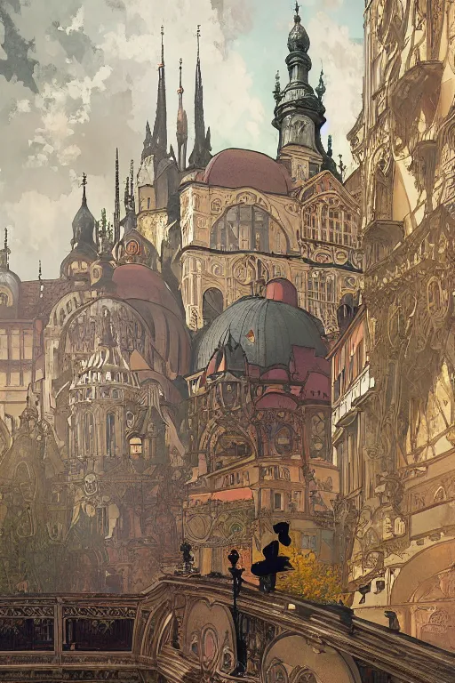 Image similar to a large bell jar covering a tiny model of a city resembling prague, paris, and venice. intricate, elegant, highly detailed, digital painting, artstation, concept art, smooth, sharp focus, colored illustration for tattoo, art by krenz cushart and artem demura and alphonse mucha,