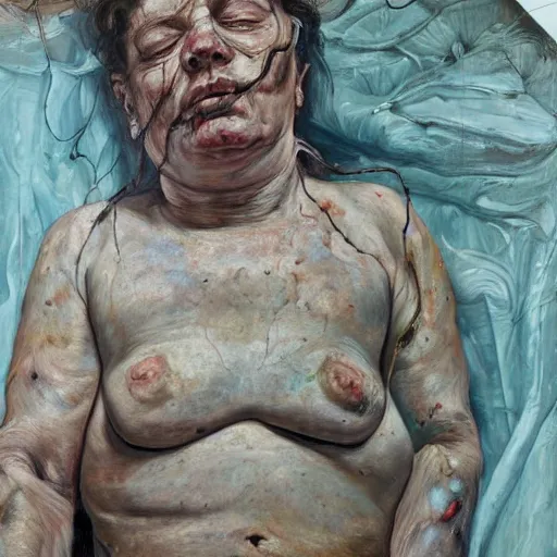 Prompt: high quality high detail painting by lucian freud and jenny saville, hd, dead, turquoise