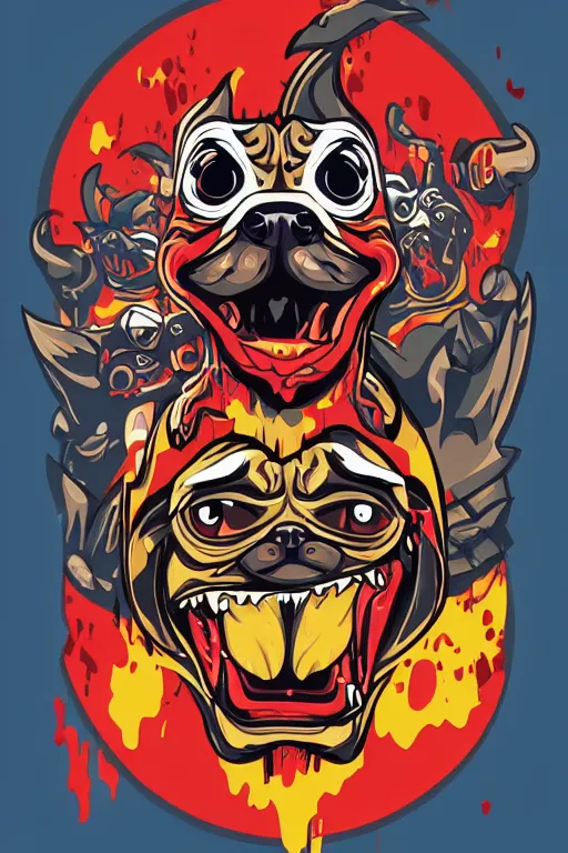 Image similar to Evil pug, the devil, sticker, blood thirsty, blood, evil, colorful, illustration, highly detailed, simple, smooth and clean vector curves, no jagged lines, vector art, smooth