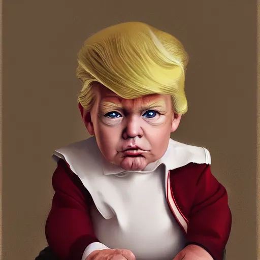 Image similar to portrait donald trump as a baby pouting with folded arms, fine art, award winning, desaturated, brown tones, intricate, elegant, sharp focus, cinematic lighting, digital painting, 8 k concept art, by michael hussar and greg manchess and brom and z. w. gu, 8 k