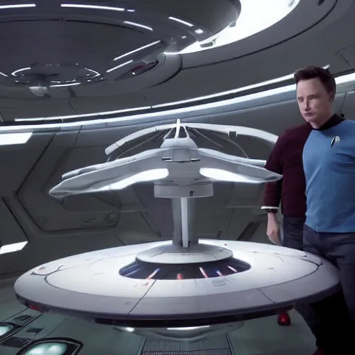 Prompt: Elon Musk at the command of Star Trek Enterprise starship