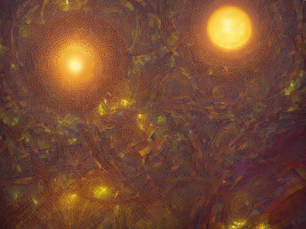 Image similar to 3 d render, sunlight study, the universe is a spheroid region 7 0 5 meters in diameter, art nouveau, by hans zatzka and ( ( ( ( ( lisa frank ) ) ) ) ), 8 k, sharp focus, octane render