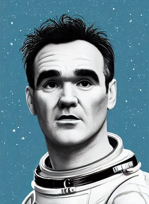 Prompt: a portrait of morrissey with a space suit on, a photo by sam spratt, trending on behance, retrofuturism, da vinci, art on instagram