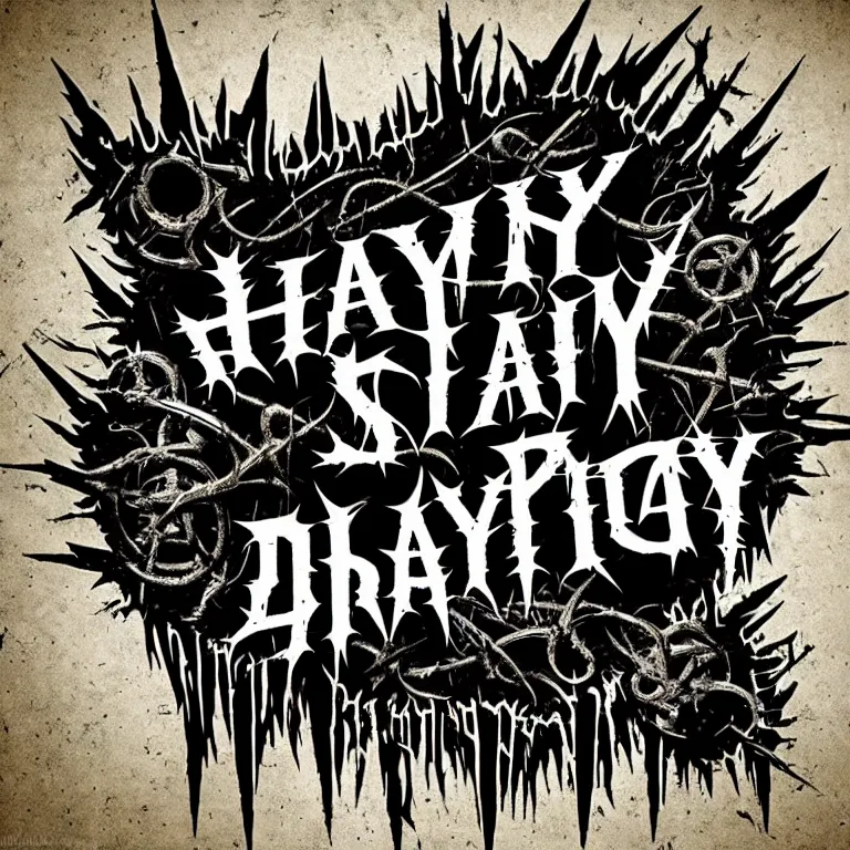 Image similar to heavy trash metal spiky dark creepy dark dirty grungy satanic logo word font typography