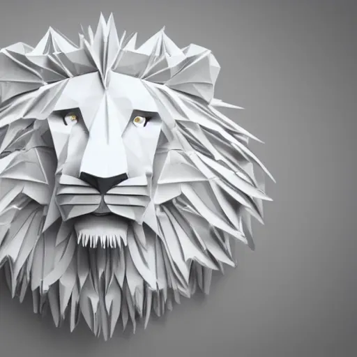 Image similar to origami lion in white paper, 3 d render, ultra detailed, on white background, studio shot