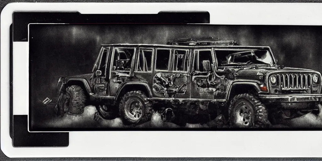 Prompt: abstract grainy polaroid of an 1997 Jeep surrounded by massive floating ferrofluid, neon night, photorealistic, dark, atmospheric, insanely detailed, lights and shadows