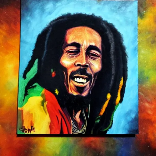 Prompt: Bob Marley, black velvet painting, deep colors, high details, photrealistic, trending on artstation, deviant art,