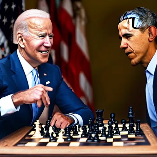 Image similar to joe biden playing a game of chess with obama , 4k , 8k