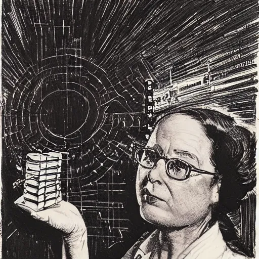 Prompt: A conceptual art. A rip in spacetime. Did this device in her hand open a portal to another dimension or reality?! by Reginald Marsh, by Tony Conrad defined, exciting