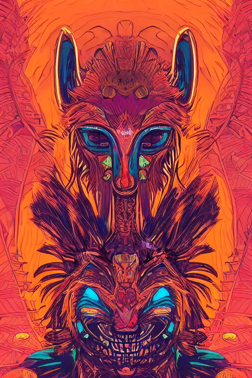 Prompt: totem animal tribal chaman vodoo mask feather gemstone plant video game illustration vivid color borderlands and by feng zhu and laurie greasley, victo ngai, andreas rocha, john harris radiating a glowing aura